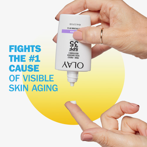 Applying Prime + Protect Facial Sunscreen with Vitamin C SPF 35 to finger.  Fights the #1 cause of visible skin aging