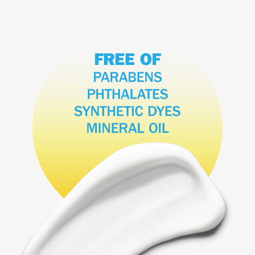 Prime + Protect Facial Sunscreen with Vitamin C SPF 35 texture swipe. Free of parabens, phthalates, synthetic dyes, mineral oil