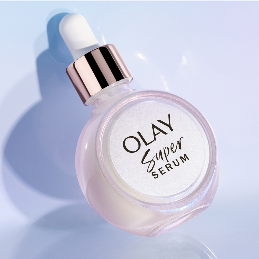 Olay Super Serum bottle with lid, offers visible results that beat the #1 luxury serum